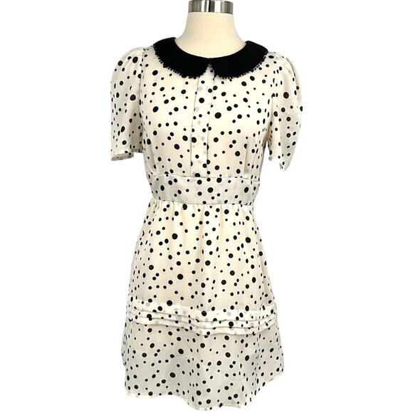 Farm Rio Mini Dress White Black Polka Dot Peter Pan Collar Size M Fits Like XS/S - Picture 1 of 12